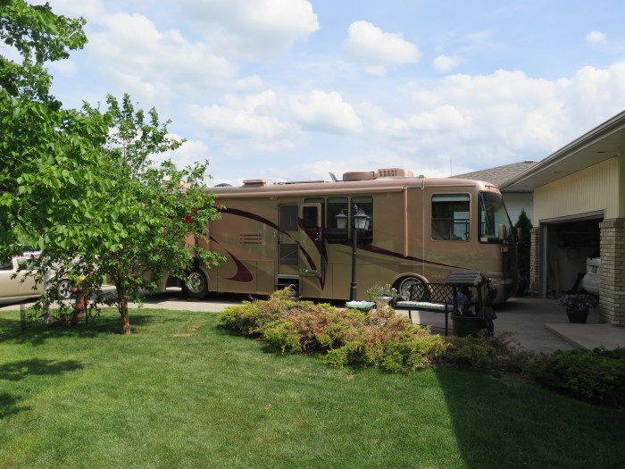 Our RV parked in the driveway.