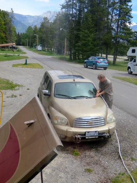 Meanwhile Colin did finally get most of the Saskatchewan grit off the car.  The tar will come off at another time.