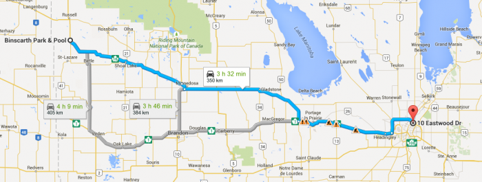 North Battleford, Saskatchewan to Binscarth Manitoba, 350Km/218 miles