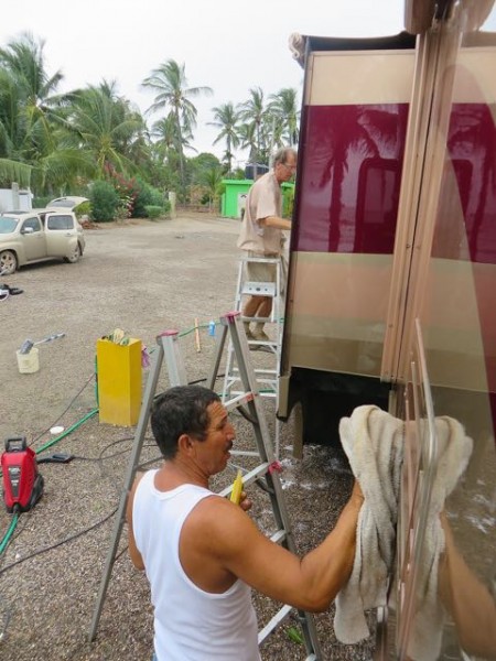 Fortunately Ismael was there to help with the 3 hour power wash and then clean of both vehicles.  He is such a happy guy.  He told us that he had been worried aobut us when we left.  We in turn were worried about his home flooding.